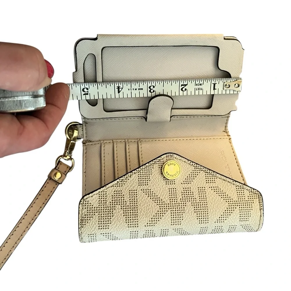 Michael Kors Cream Monogram mobile wristlet card case / wallet